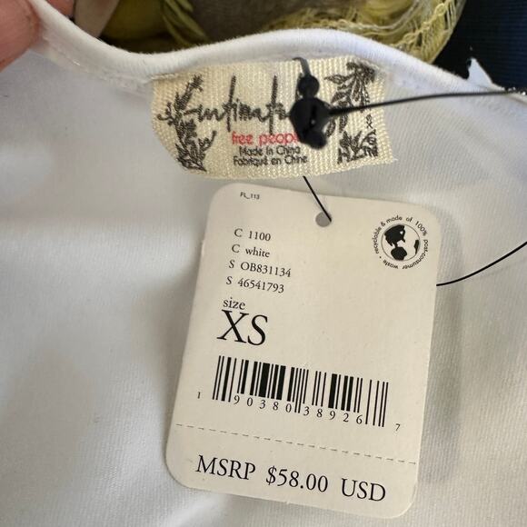 Free People White Square Bodysuit XS Bodycon Short Cap Sleeves USA $58 NEW - Picture 8 of 8